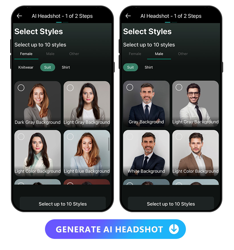 display suit outfit styles of woman and man side by side